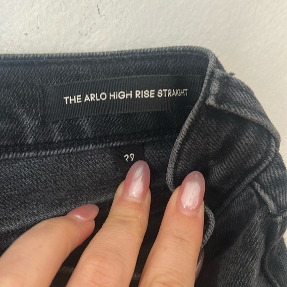 Denim Forum The Arlo High Rise Straight Black Size 29 Distressed Hem Button fly - Picture 8 of 10